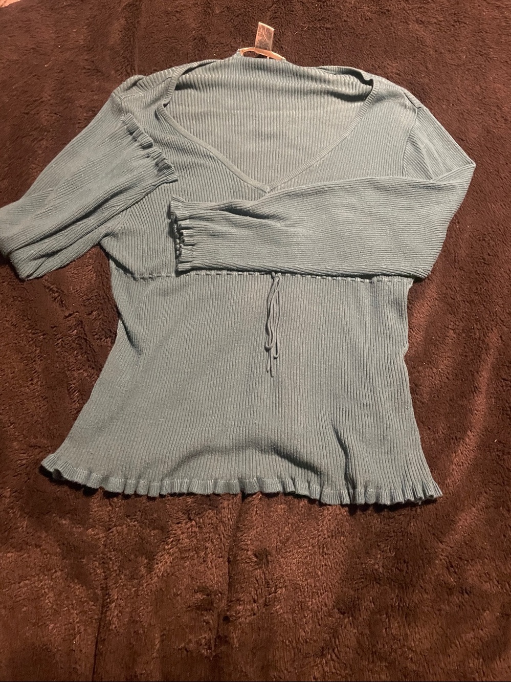 Studio M Blue Ribbed V-Neck Sweater